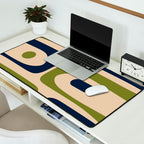 Mid Century Modern Minimalist Abstract Piquet Pattern in Mid Mod Beige Navy Blue Olive Green Desk Mat Gallery Image 2