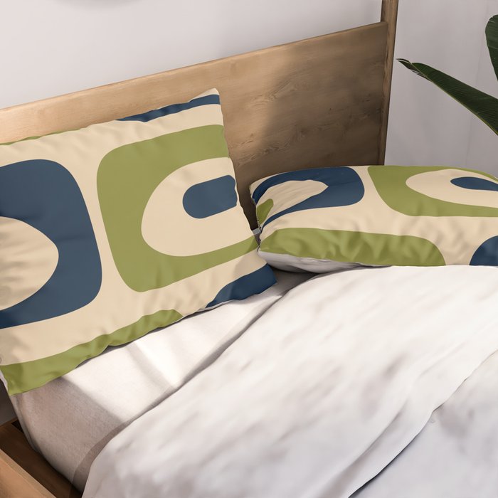 Mid Century Modern Minimalist Abstract Piquet Pattern in Mid Mod Beige Navy Blue Olive Green Pillow Sham Gallery Image 2