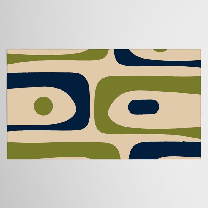 Mid Century Modern Minimalist Abstract Piquet Pattern in Mid Mod Beige Navy Blue Olive Green Tablecloth Gallery Image 2