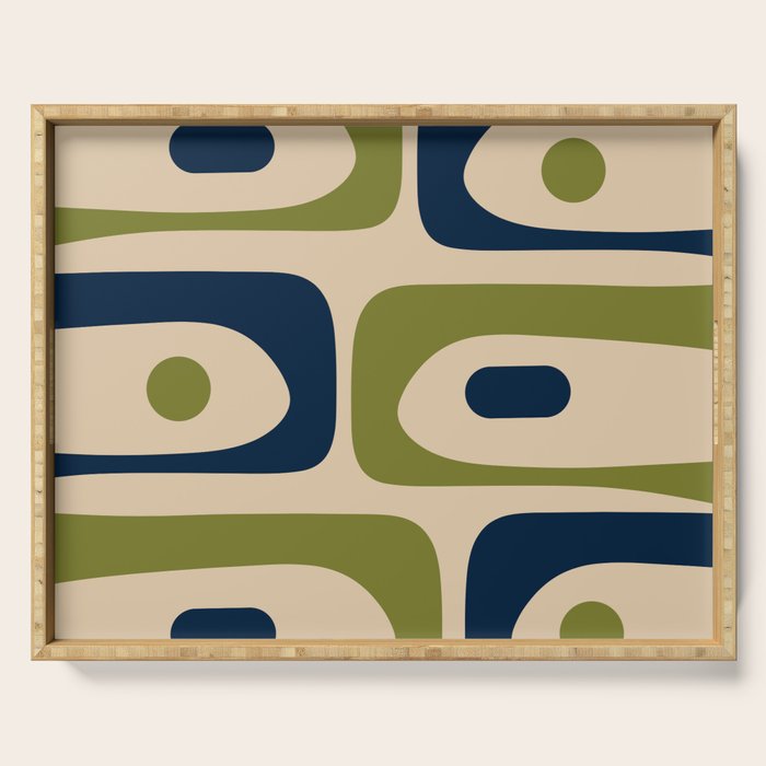 Mid Century Modern Minimalist Abstract Piquet Pattern in Mid Mod Beige Navy Blue Olive Green Serving Tray Gallery Image 1