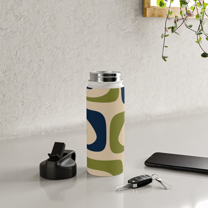 Mid Century Modern Minimalist Abstract Piquet Pattern in Mid Mod Beige Navy Blue Olive Green Water Bottle Gallery Image 4