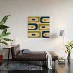 Mid Century Modern Minimalist Abstract Piquet Pattern in Mid Mod Beige Navy Blue Olive Green Wood Wall Art Gallery Image 2