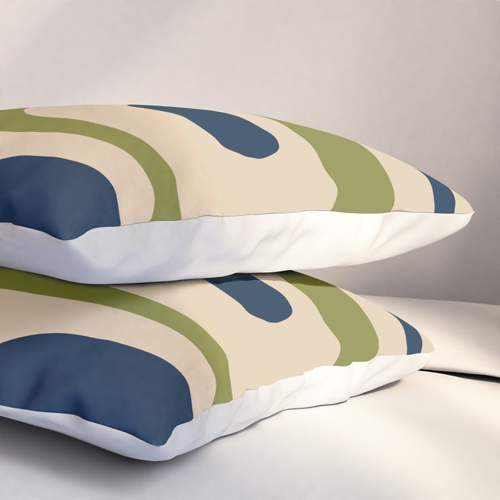 Mid Century Modern Minimalist Abstract Piquet Pattern in Mid Mod Beige Navy Blue Olive Green Pillow Sham Gallery Image 3