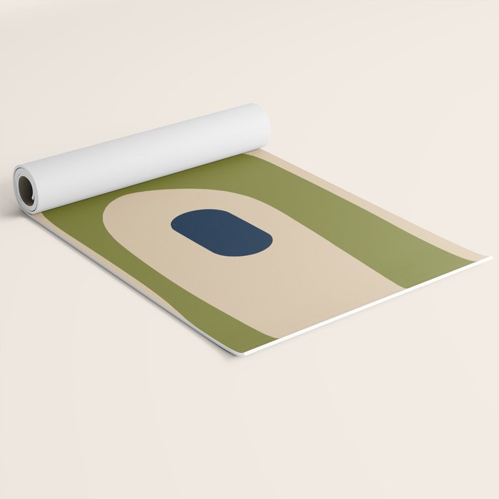 Mid Century Modern Minimalist Abstract Piquet Pattern in Mid Mod Beige Navy Blue Olive Green Yoga Mat Gallery Image 2