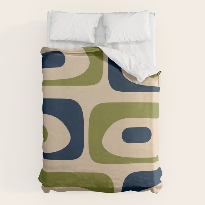 Mid Century Modern Minimalist Abstract Piquet Pattern in Mid Mod Beige Navy Blue Olive Green Duvet Cover Gallery Image 1