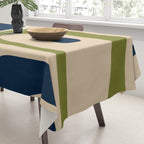 Mid Century Modern Minimalist Abstract Piquet Pattern in Mid Mod Beige Navy Blue Olive Green Tablecloth Gallery Image 3