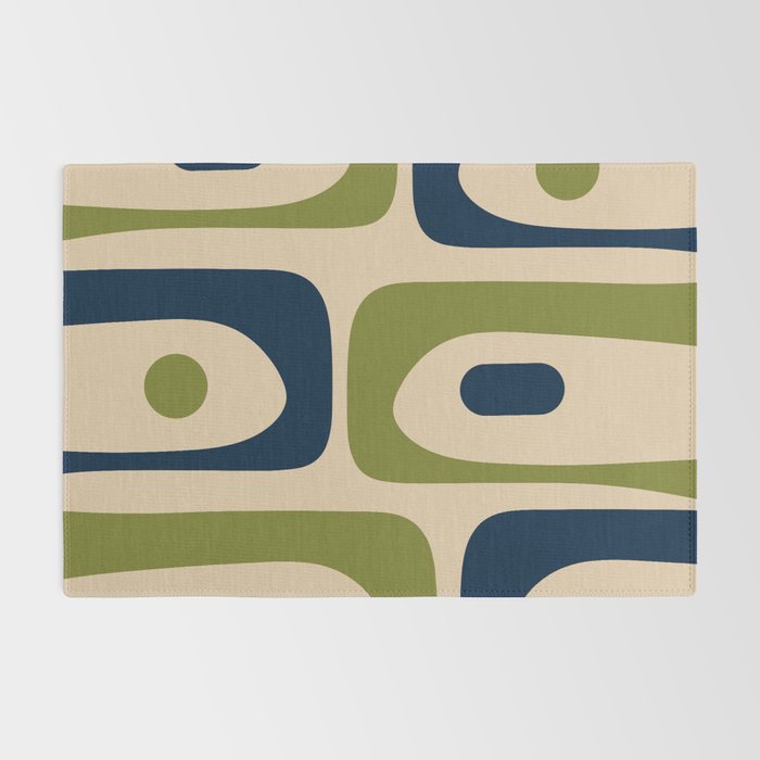 Mid Century Modern Minimalist Abstract Piquet Pattern in Mid Mod Beige Navy Blue Olive Green Rug Gallery Image 2