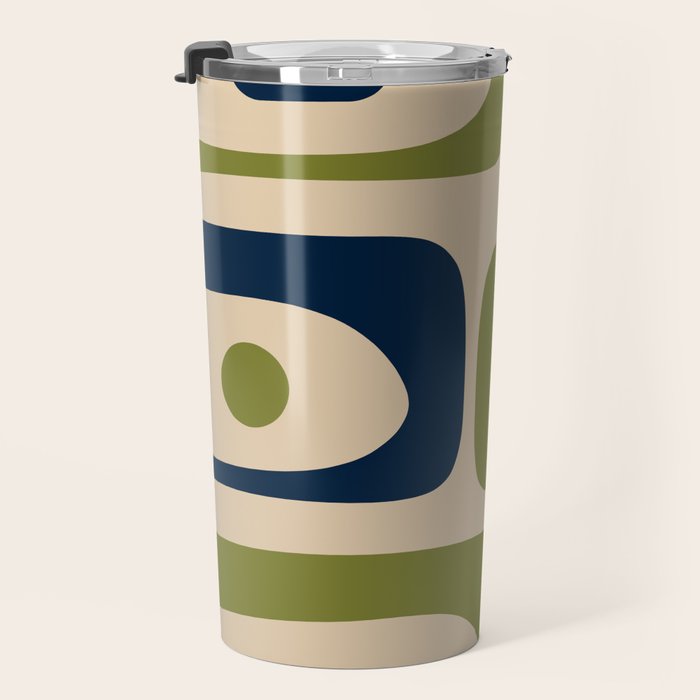 Mid Century Modern Minimalist Abstract Piquet Pattern in Mid Mod Beige Navy Blue Olive Green Travel Mug Gallery Image 3