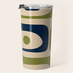 Mid Century Modern Minimalist Abstract Piquet Pattern in Mid Mod Beige Navy Blue Olive Green Travel Mug Gallery Image 3