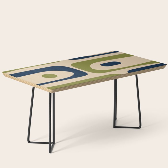Mid Century Modern Minimalist Abstract Piquet Pattern in Mid Mod Beige Navy Blue Olive Green Coffee Table Gallery Image 1