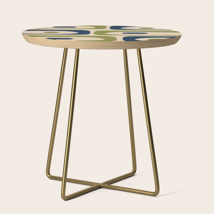 Mid Century Modern Minimalist Abstract Piquet Pattern in Mid Mod Beige Navy Blue Olive Green Side Table Gallery Image 1