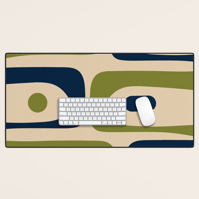 Mid Century Modern Minimalist Abstract Piquet Pattern in Mid Mod Beige Navy Blue Olive Green Desk Mat Gallery Image 1
