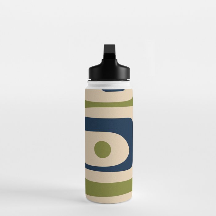 Mid Century Modern Minimalist Abstract Piquet Pattern in Mid Mod Beige Navy Blue Olive Green Water Bottle Gallery Image 3