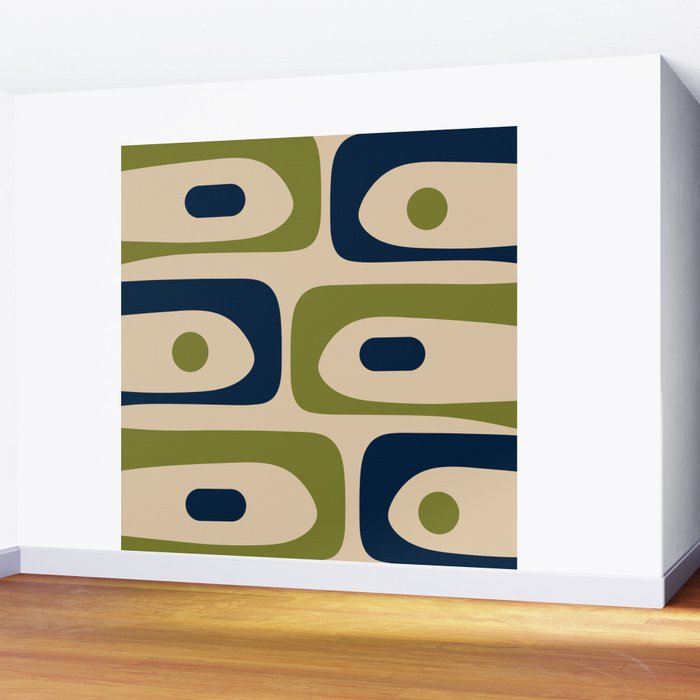 Mid Century Modern Minimalist Abstract Piquet Pattern in Mid Mod Beige Navy Blue Olive Green Wall Mural Gallery Image 2