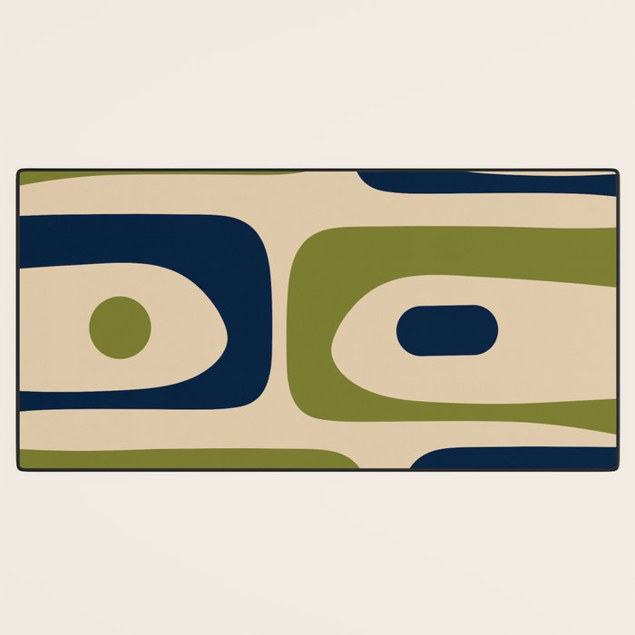 Mid Century Modern Minimalist Abstract Piquet Pattern in Mid Mod Beige Navy Blue Olive Green Desk Mat Gallery Image 3