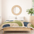 Mid Century Modern Minimalist Abstract Piquet Pattern in Mid Mod Beige Navy Blue Olive Green Duvet Cover Gallery Image 3