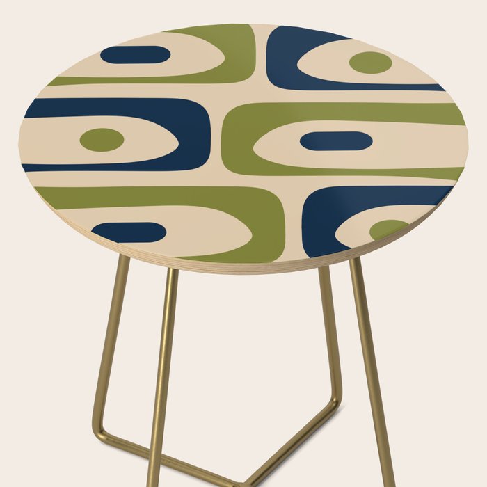 Mid Century Modern Minimalist Abstract Piquet Pattern in Mid Mod Beige Navy Blue Olive Green Side Table Gallery Image 2