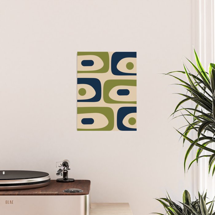 Mid Century Modern Minimalist Abstract Piquet Pattern in Mid Mod Beige Navy Blue Olive Green Poster Gallery Image 2
