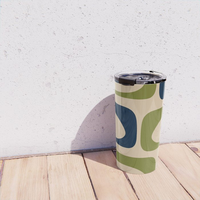 Mid Century Modern Minimalist Abstract Piquet Pattern in Mid Mod Beige Navy Blue Olive Green Travel Mug Gallery Image 4