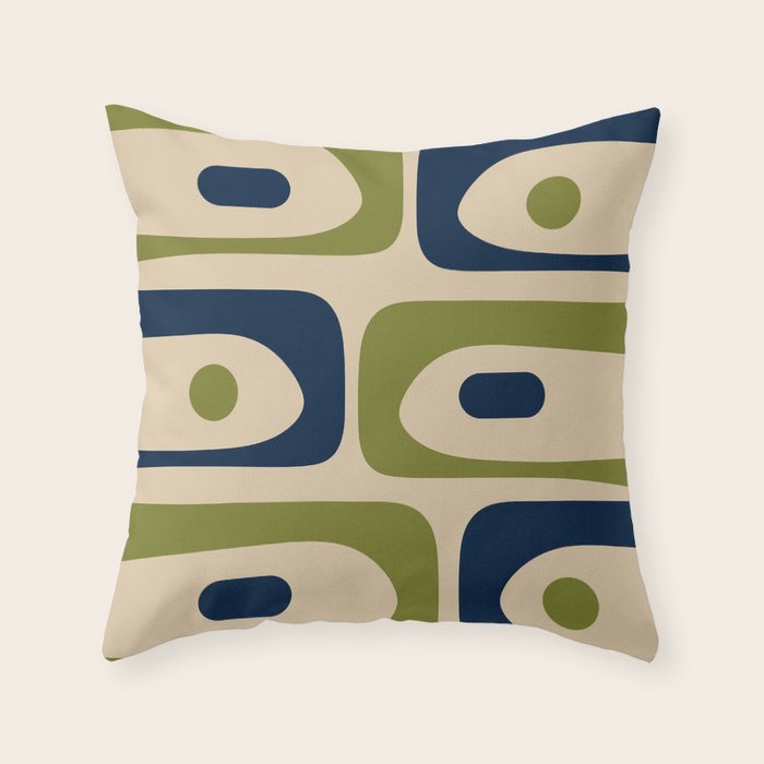 Mid Century Modern Minimalist Abstract Piquet Pattern in Mid Mod Beige Navy Blue Olive Green Throw Pillow Gallery Image 1