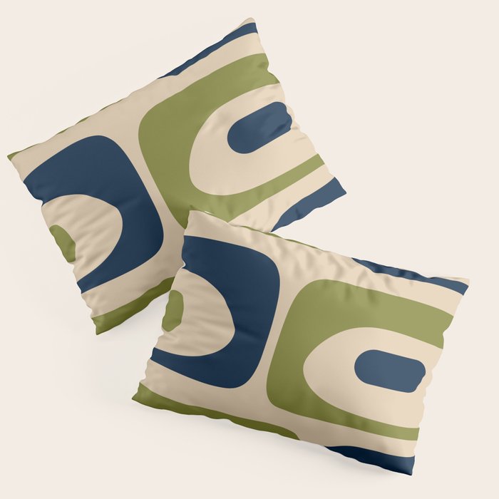 Mid Century Modern Minimalist Abstract Piquet Pattern in Mid Mod Beige Navy Blue Olive Green Pillow Sham Gallery Image 3
