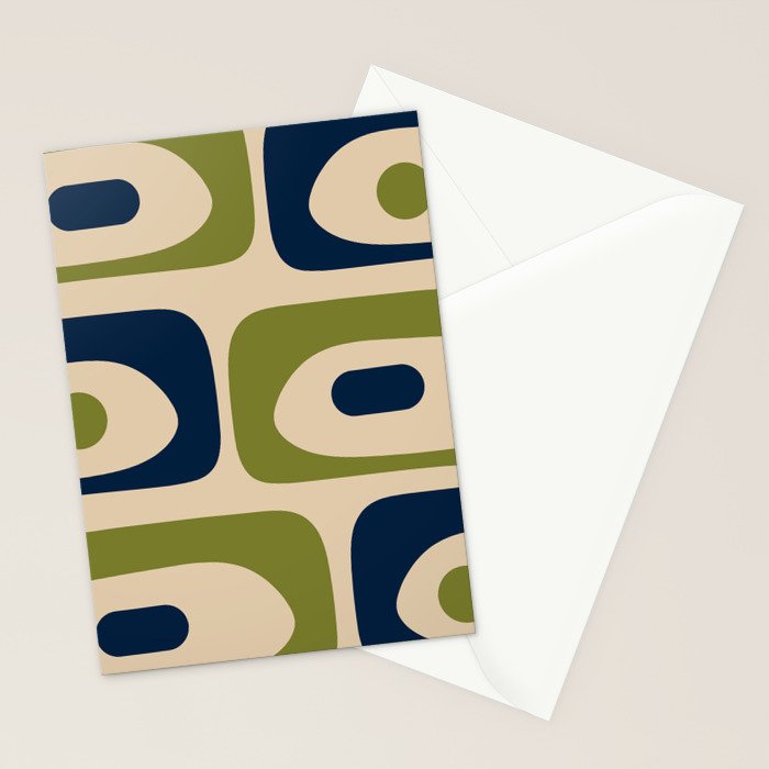 Mid Century Modern Minimalist Abstract Piquet Pattern in Mid Mod Beige Navy Blue Olive Green Stationery Card Gallery Image 2