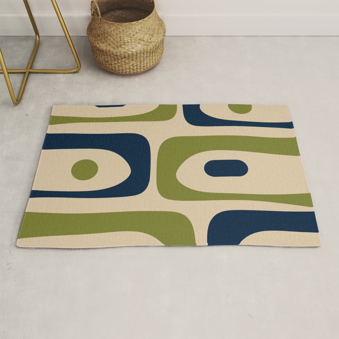 Mid Century Modern Minimalist Abstract Piquet Pattern in Mid Mod Beige Navy Blue Olive Green Rug Gallery Image 1