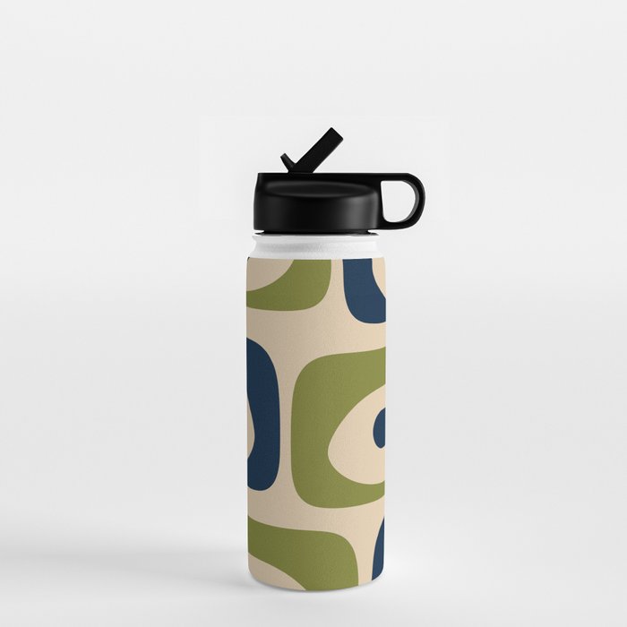 Mid Century Modern Minimalist Abstract Piquet Pattern in Mid Mod Beige Navy Blue Olive Green Water Bottle Gallery Image 1
