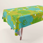 Green, Turquoise, and White Retro Flower Design Pattern Tablecloth Gallery Image 1