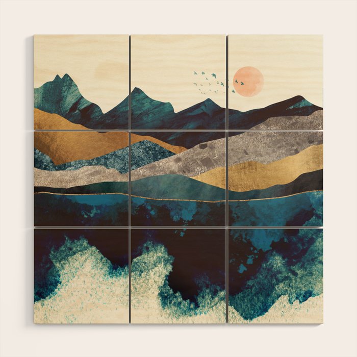 Blue Mountain Reflection Wood Wall Art Gallery Image 1