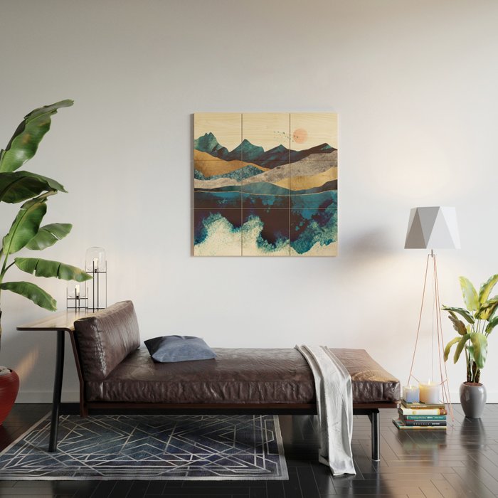 Blue Mountain Reflection Wood Wall Art Gallery Image 2