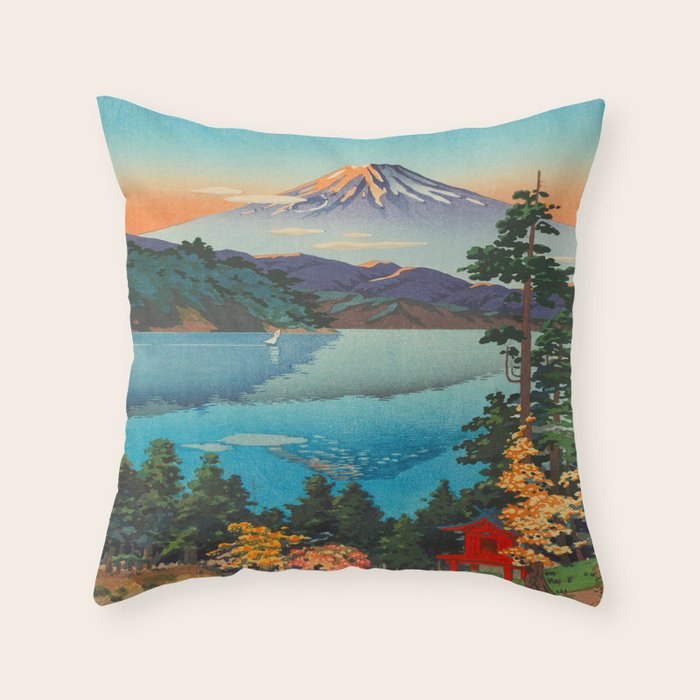 Tsuchiya Koitsu Vintage Japanese Woodblock Print Fall Autumn Mount Fuji Throw Pillow Gallery Image 6