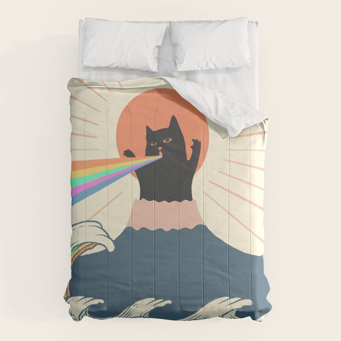 Meowtain cat 5 rainbow wave catzilla  Comforter Gallery Image 6