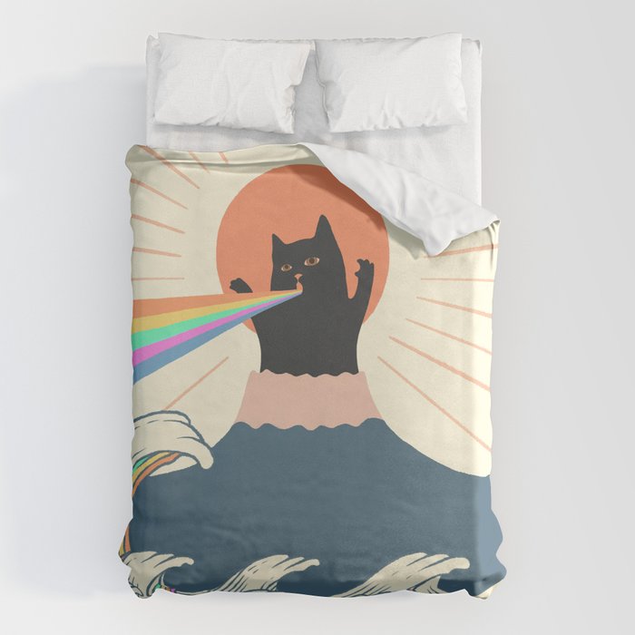 Meowtain cat 5 rainbow wave catzilla  Duvet Cover Gallery Image 1
