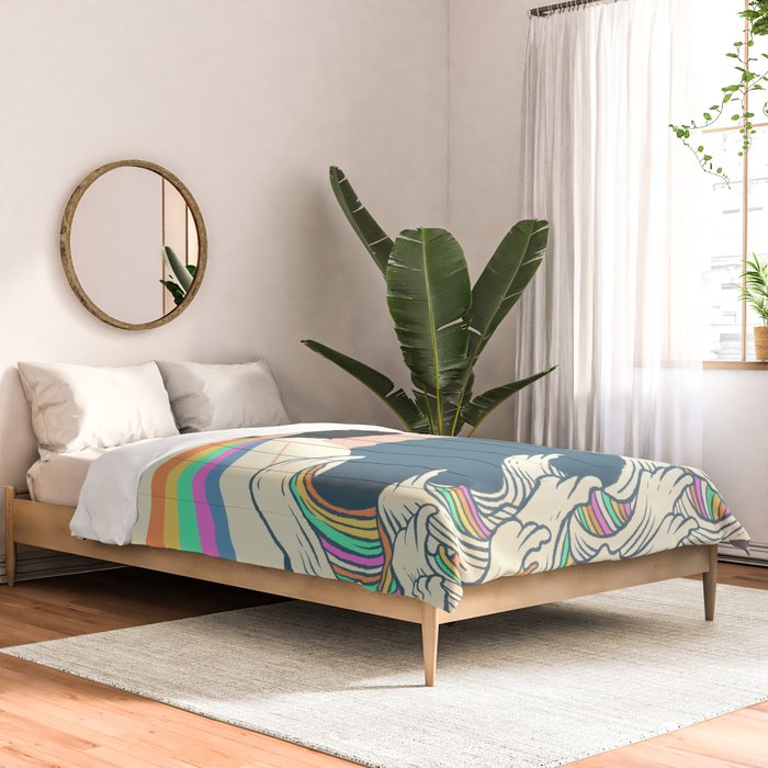 Meowtain cat 5 rainbow wave catzilla  Comforter Gallery Image 2