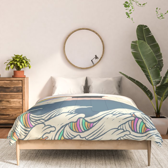 Meowtain cat 5 rainbow wave catzilla  Comforter Gallery Image 3