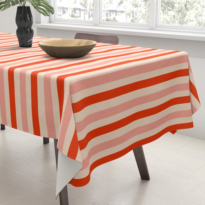 Pink, Red and Cream Stripes  Tablecloth Gallery Image 3