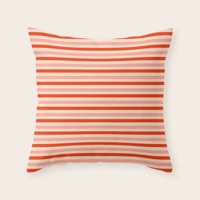 Pink, Red and Cream Stripes  Throw Pillow Gallery Image 1