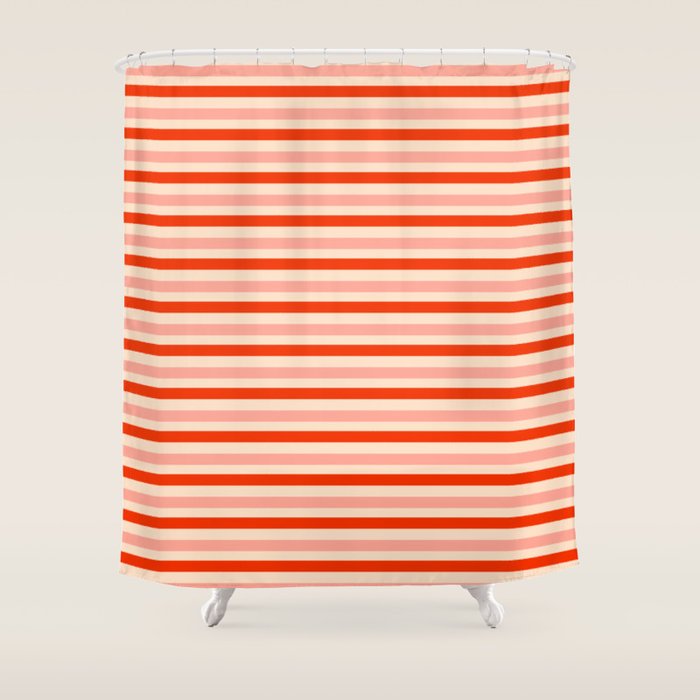 Pink, Red and Cream Stripes  Shower Curtain Gallery Image 1