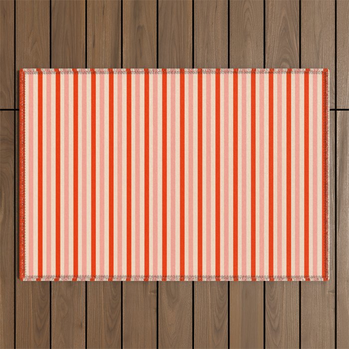 Pink, Red and Cream Stripes  Outdoor Rug Gallery Image 1