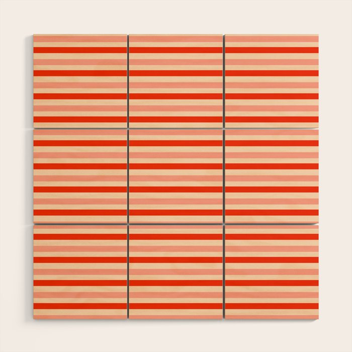 Pink, Red and Cream Stripes  Wood Wall Art Gallery Image 1