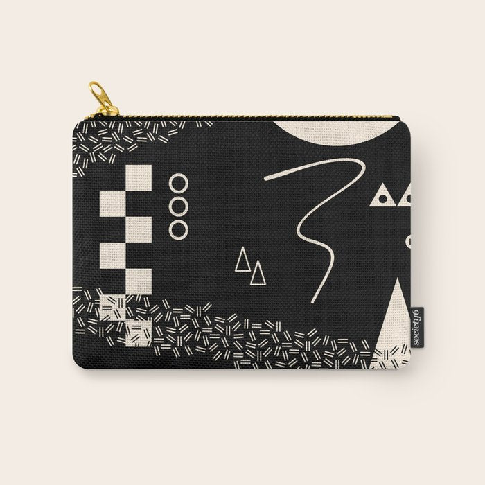 Memphis Redux New 80s Geometric Abstract Pattern in Black and Almond Cream Carry All Pouch Gallery Image 1