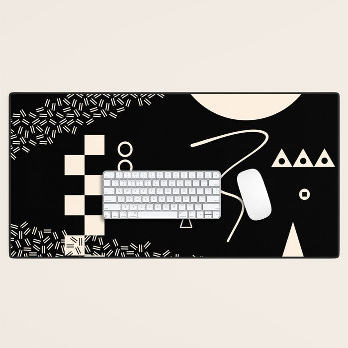 Memphis Redux New 80s Geometric Abstract Pattern in Black and Almond Cream Desk Mat Gallery Image 1