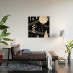 Memphis Redux New 80s Geometric Abstract Pattern in Black and Almond Cream Wood Wall Art Gallery Image 2
