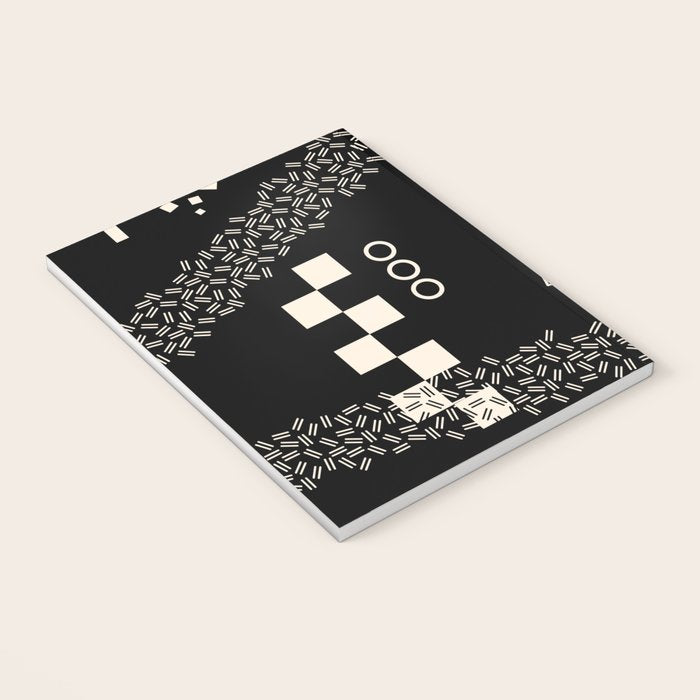 Memphis Redux New 80s Geometric Abstract Pattern in Black and Almond Cream Notebook Gallery Image 3