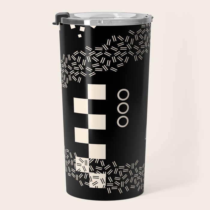 Memphis Redux New 80s Geometric Abstract Pattern in Black and Almond Cream Travel Mug Gallery Image 3