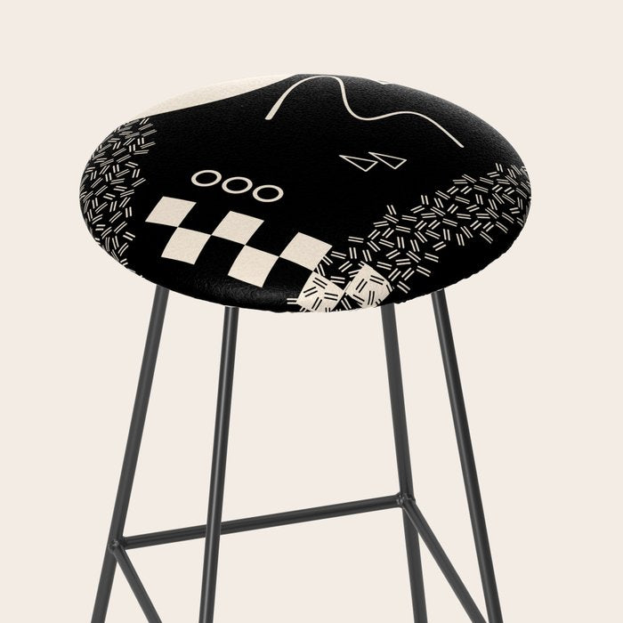 Memphis Redux New 80s Geometric Abstract Pattern in Black and Almond Cream Stool Gallery Image 2