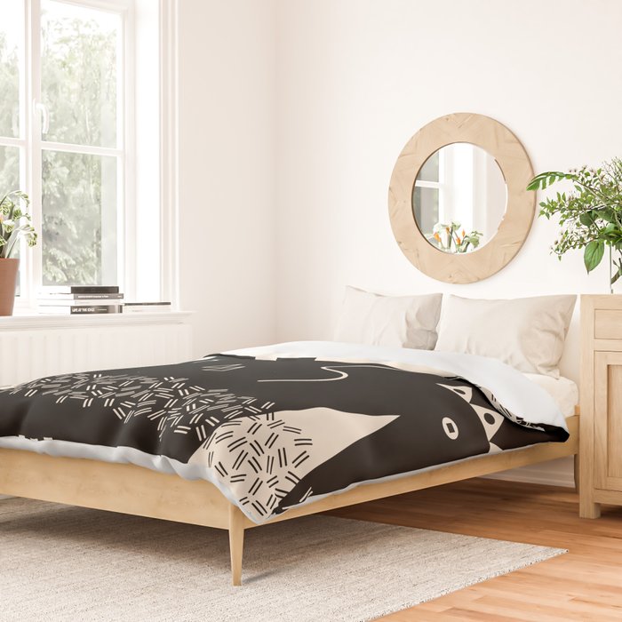 Memphis Redux New 80s Geometric Abstract Pattern in Black and Almond Cream Duvet Cover Gallery Image 2