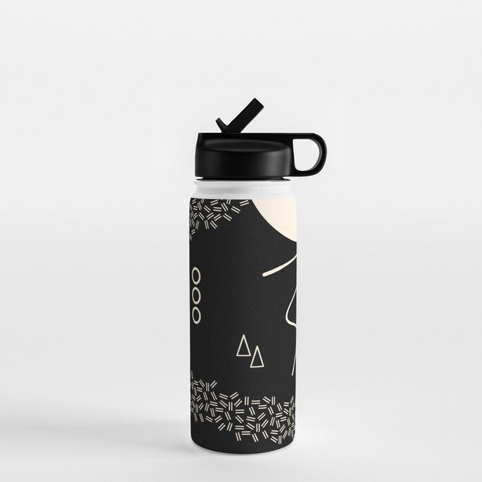 Memphis Redux New 80s Geometric Abstract Pattern in Black and Almond Cream Water Bottle Gallery Image 1