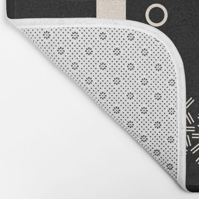 Memphis Redux New 80s Geometric Abstract Pattern in Black and Almond Cream Bath Mat Gallery Image 2